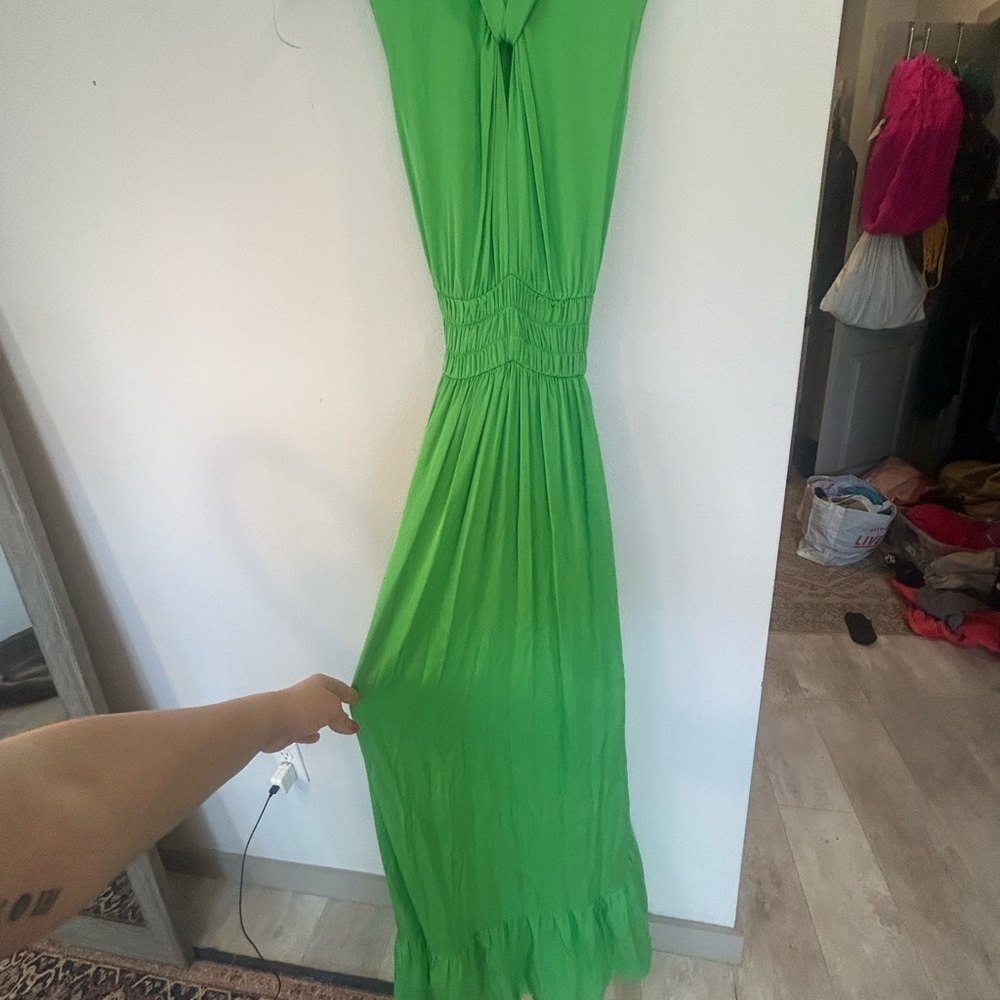 NOUVELLE SILK95FIVE Costantia Silk Maxi Dress Green Tie Keyhole Quiet Luxury S - Picture 10 of 13